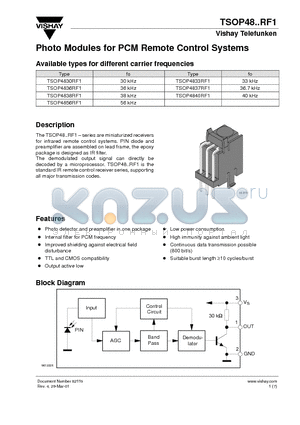 TSOP4830RF1 datasheet - Photo Modules for PCM Remote Control Systems