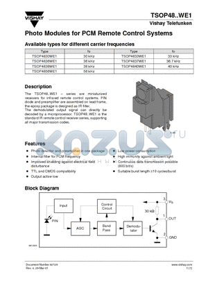TSOP4830WE1 datasheet - Photo Modules for PCM Remote Control Systems