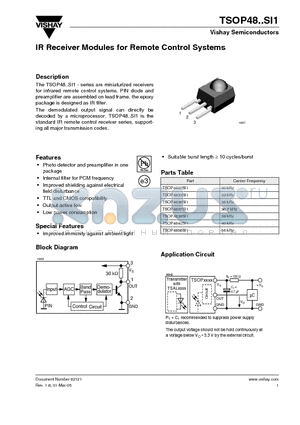 TSOP4830SI1 datasheet - IR Receiver Modules for Remote Control Systems