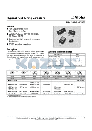 SMV1247-074 datasheet - Hyperabrupt Tuning Varactors