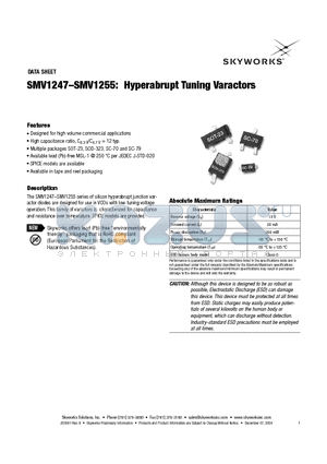 SMV1249-011 datasheet - Hyperabrupt Tuning Varactors
