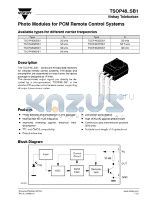 TSOP4840SB1 datasheet - Photo Modules for PCM Remote Control Systems