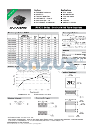 SRN3015-1R0Y datasheet - Semi-shielded Power Inductors