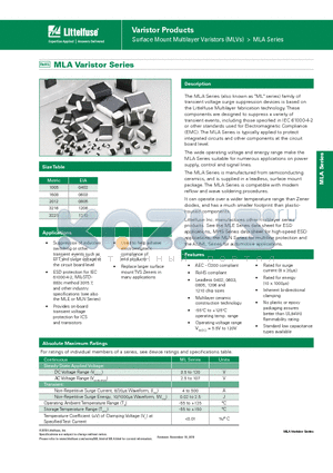 V5.5MLA0805LN datasheet - Surface Mount Multilayer Varistors (MLVs)