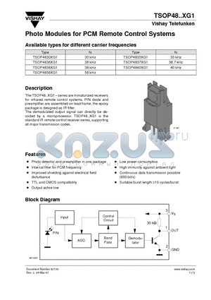 TSOP4836XG1 datasheet - Photo Modules for PCM Remote Control Systems