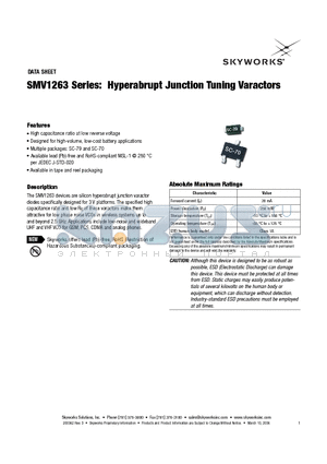 SMV1263 datasheet - Hyperabrupt Junction Tuning Varactors