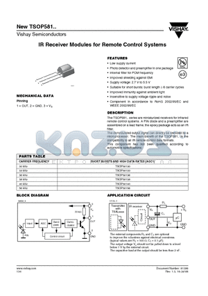 TSOP58136 datasheet - IR Receiver Modules for Remote Control Systems