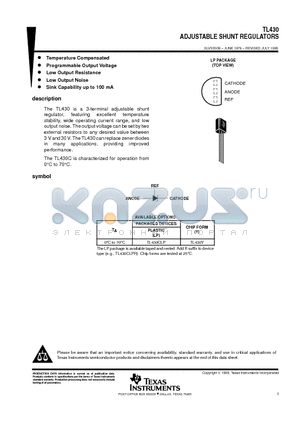 TL430Y datasheet - ADJUSTABLE SHUNT REGULATORS