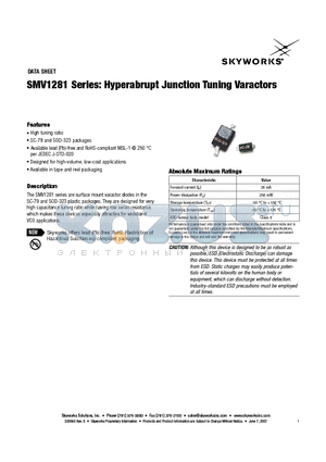 SMV1281 datasheet - Hyperabrupt Junction Tuning Varactors