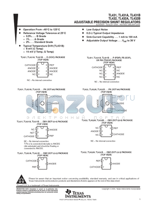 TL431 datasheet - ADJUSTABLE PRECISION SHUNT REGULATORS