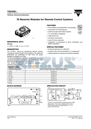 TSOP6136 datasheet - IR Receiver Modules for Remote Control Systems