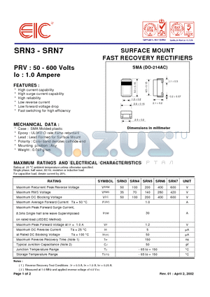 SRN6 datasheet - SURFACE MOUNT FAST RECOVERY RECTIFIERS