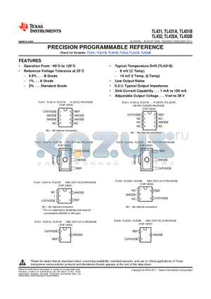 TL431 datasheet - PRECISION PROGRAMMABLE REFERENCE