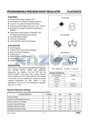 TL431-AZ datasheet - PROGRAMMABLE PRECISION SHUNT REGULATOR