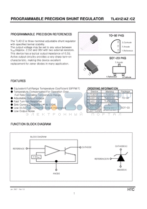 TL431-AZ datasheet - PROGRAMMABLE PRECISION SHUNT REGULATOR