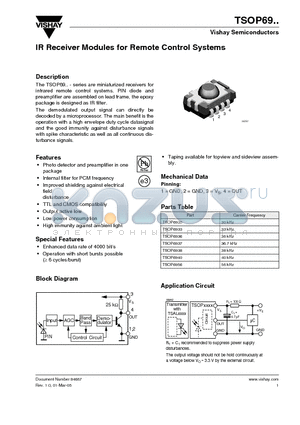 TSOP6936 datasheet - IR Receiver Modules for Remote Control Systems