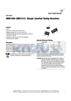SMV1405-079 datasheet - Abrupt Junction Tuning Varactors