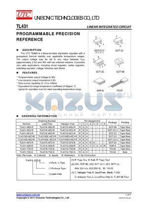 TL431-T92-B datasheet - PROGRAMMABLE PRECISION REFERENCE