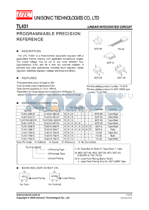 TL431-T92-K datasheet - PROGRAMMABLE PRECISION REFERENCE