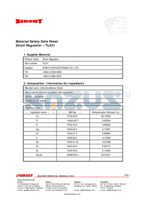 TL431 datasheet - Shunt Regulator