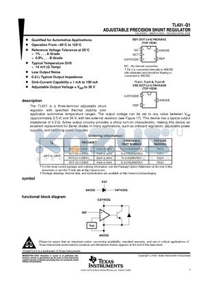 TL431A-Q1 datasheet - ADJUSTABLE PRECISION SHUNT REGULATOR