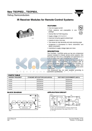 TSOP85430 datasheet - IR Receiver Modules for Remote Control Systems