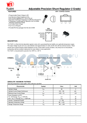 TL431AA datasheet - Adjustable Precision Shunt Regulator (I Grade)