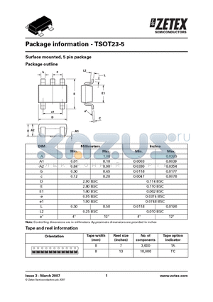 TSOT23-5 datasheet - Surface mounted, 5 pin package