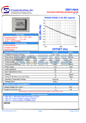 SMV1486A datasheet - LOW COST - HIGH PERFORMANCE VOLTAGE CONTROLLED OSCILLATOR