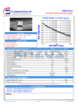 SMV1615L datasheet - LOW COST - HIGH PERFORMANCE VOLTAGE CONTROLLED OSCILLATOR