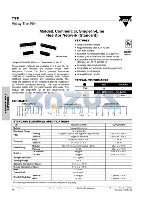 TSP datasheet - Molded, Commercial, Single In-Line Resistor Network (Standard)