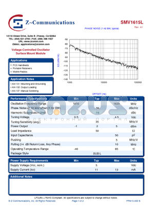 SMV1615L_10 datasheet - Voltage-Controlled Oscillator Surface Mount Module