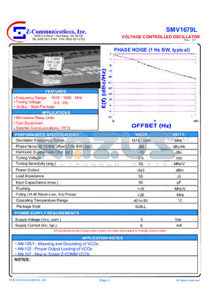 SMV1679L datasheet - LOW COST - HIGH PERFORMANCE VOLTAGE CONTROLLED OSCILLATOR