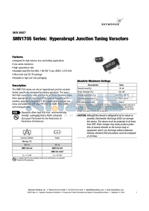 SMV1705 datasheet - Hyperabrupt Junction Tuning Varactors