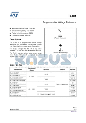 TL431ACD datasheet - Programmable Voltage Reference