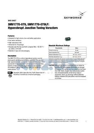 SMV1770-079LF datasheet - Hyperabrupt Junction Tuning Varactors