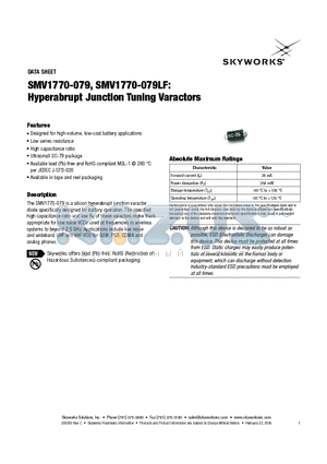 SMV1770-079 datasheet - Hyperabrupt Junction Tuning Varactors