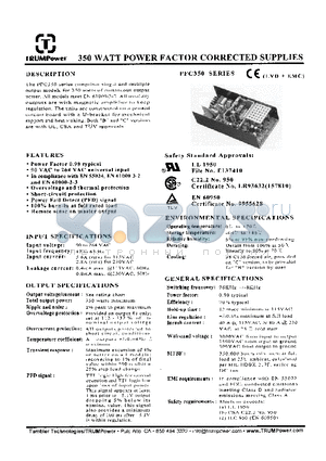 PFC350-33 datasheet - 350 WATT POWER FACTOR CORRECTED SUPPLIES