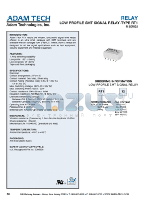 RPM2CP12 datasheet - RELAY LOW PROFILE SMT SIGNAL RELAY-TYPE RT1