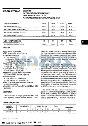 V53C104HK55 datasheet - ULTRA-HIGH PERFORMANCE, LOW POWER 256K X 4 BIT FAST PAGE MODE CMOS DYNAMIC RAM