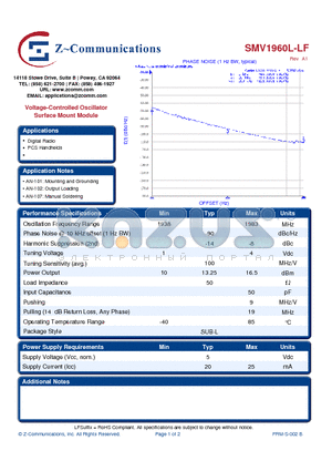 SMV1960L-LF_10 datasheet - Voltage-Controlled Oscillator Surface Mount Module