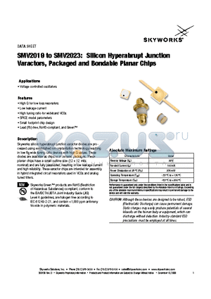 SMV2020-219 datasheet - Silicon Hyperabrupt Junction Varactors, Packaged and Bondable Planar Chips