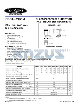 SROA datasheet - GLASS PASSIVATED JUNCTION FAST RECOVERY RECTIFIERS