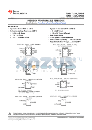 TL431ACDBVRG4 datasheet - PRECISION PROGRAMMABLE REFERENCE