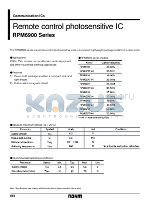 RPM6957-V4 datasheet - Remote control photosensitive IC