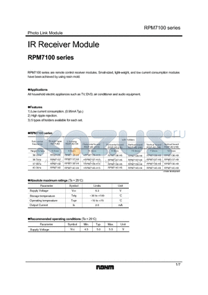 RPM7100 datasheet - IR Receiver Module