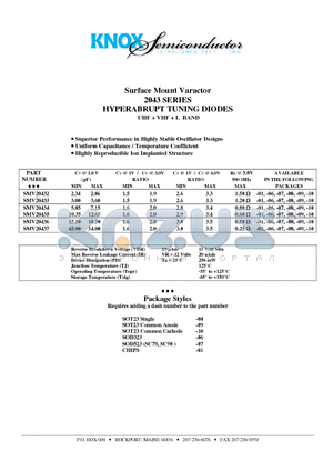 SMV20435 datasheet - Surface Mount Varactor 2043 SERIES HYPERABRUPT TUNING DIODES