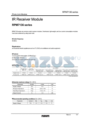 RPM7136 datasheet - IR Receiver Module