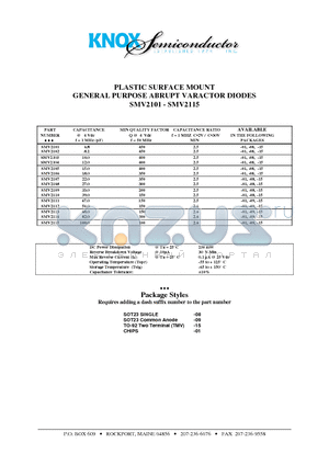 SMV2102 datasheet - PLASTIC SURFACE MOUNT GENERAL PURPOSE ABRUPT VARACTOR DIODES