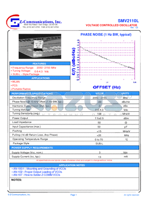 SMV2110L datasheet - LOW COST - HIGH PERFORMANCE VOLTAGE CONTROLLED OSCILLATOR